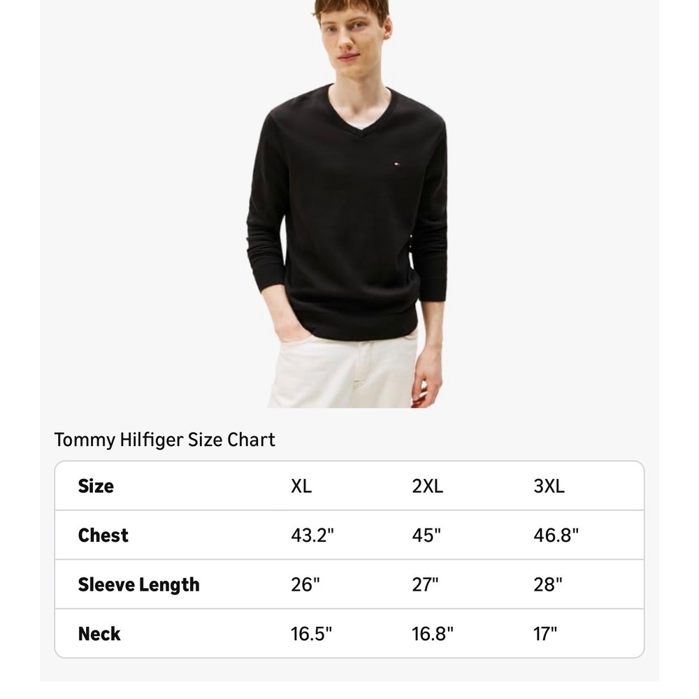 Tommy Hilfiger Men's Black Essential Cotton V Neck Sweater XL Out of Stock - Picture 3 of 7